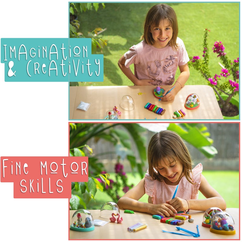 Kipipol Snow Globe Making Kit for Kids - Make Your Own Snow Globes for Girls w/ 4 DIY Snowglobe  5 Figures  20 Packs of Modeling Clay for Kids for Sculpting - Arts and Crafts for Girls & Boys 8-12-4-8 - Image 4